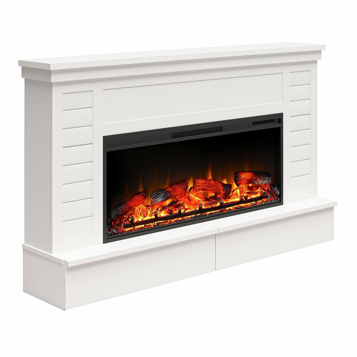 Home Herrick Wide Shiplap Mantel With Linear Electric Fireplace And Storage Drawers - White