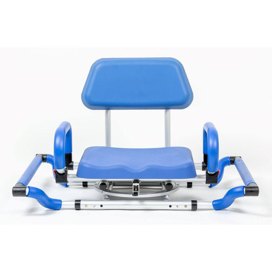 Ilg-628 Swivel Pivoting Tub-Mounted Shower Chair For Bathtub With Padded Seat, Back And Arms, And Adjustable Mounting Width , Blue