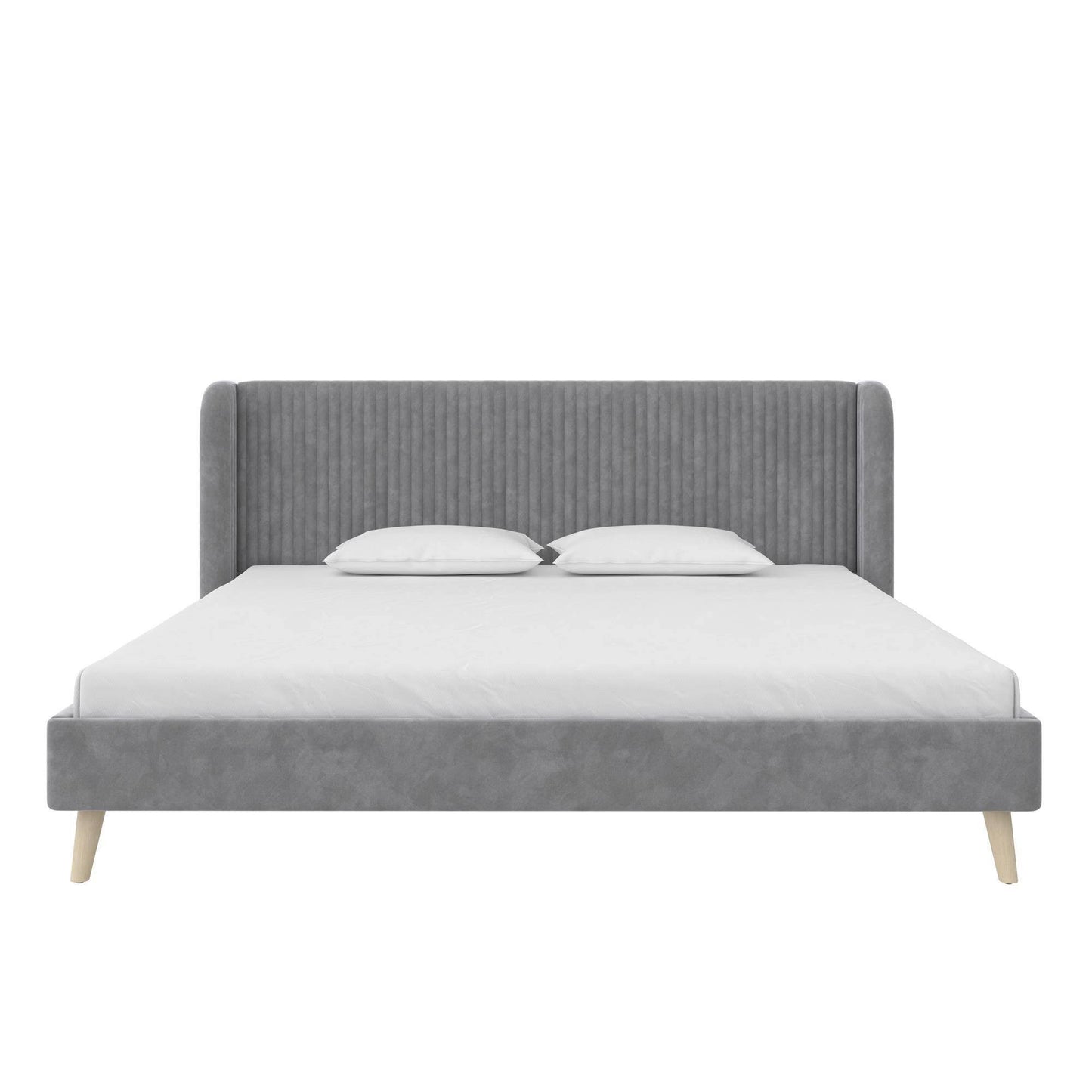 Holly Upholstered Wingback Bed Frame King Light Gray Velvet