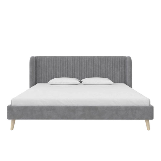 Holly Upholstered Wingback Bed Frame King Light Gray Velvet