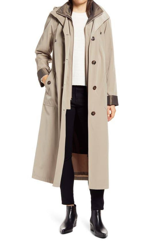 Hooded Maxi Raincoat With Detachable Liner, Womens, M, Black