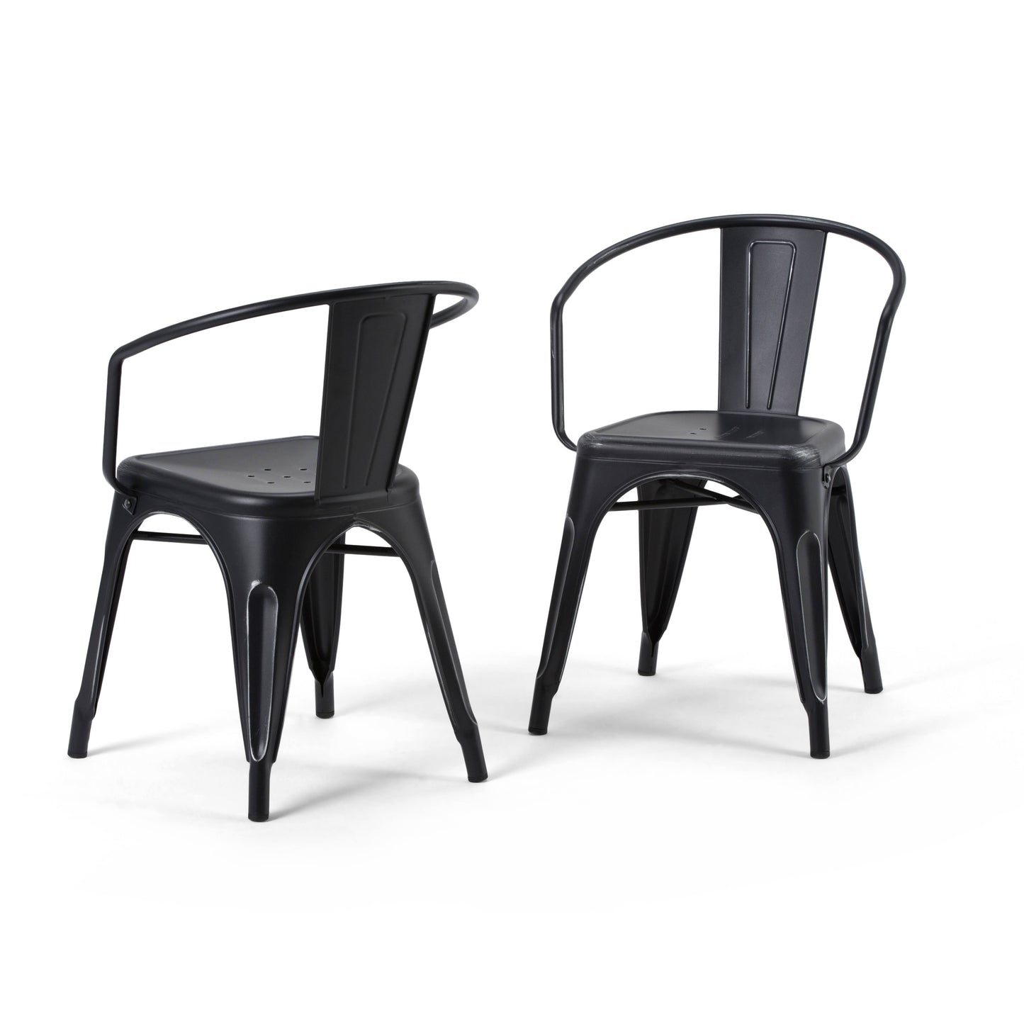 Home Larkin Metal Dining Arm Chair, Distressed Black (Set Of 2)
