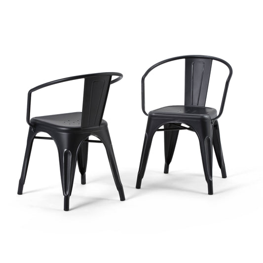 Home Larkin Metal Dining Arm Chair, Distressed Black (Set Of 2)