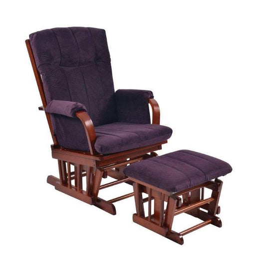 Home Microfiber Cherry Wood Glider And Ottoman Set, Purple