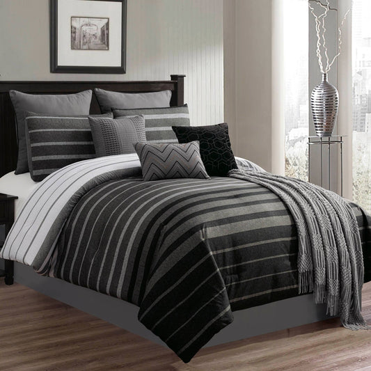 Home Barkley 10 Piece Comforter Set, Black, Queen