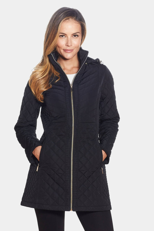Hooded Quilted Jacket, Size: Medium, Black