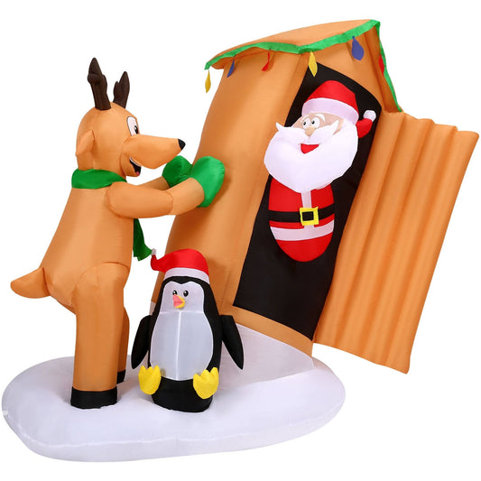 Hill Farm 4-Ft. Tall Pre-Lit Inflatable Santa In Outhouse