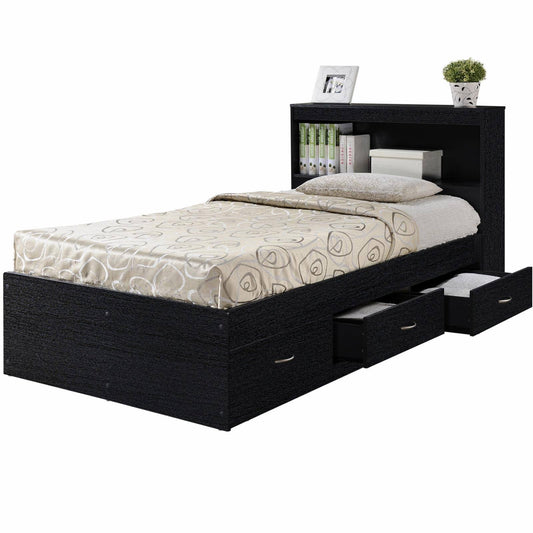 Hibt60 Black Twin-Size Captain Bed With 3-Drawers & Headboard - Black