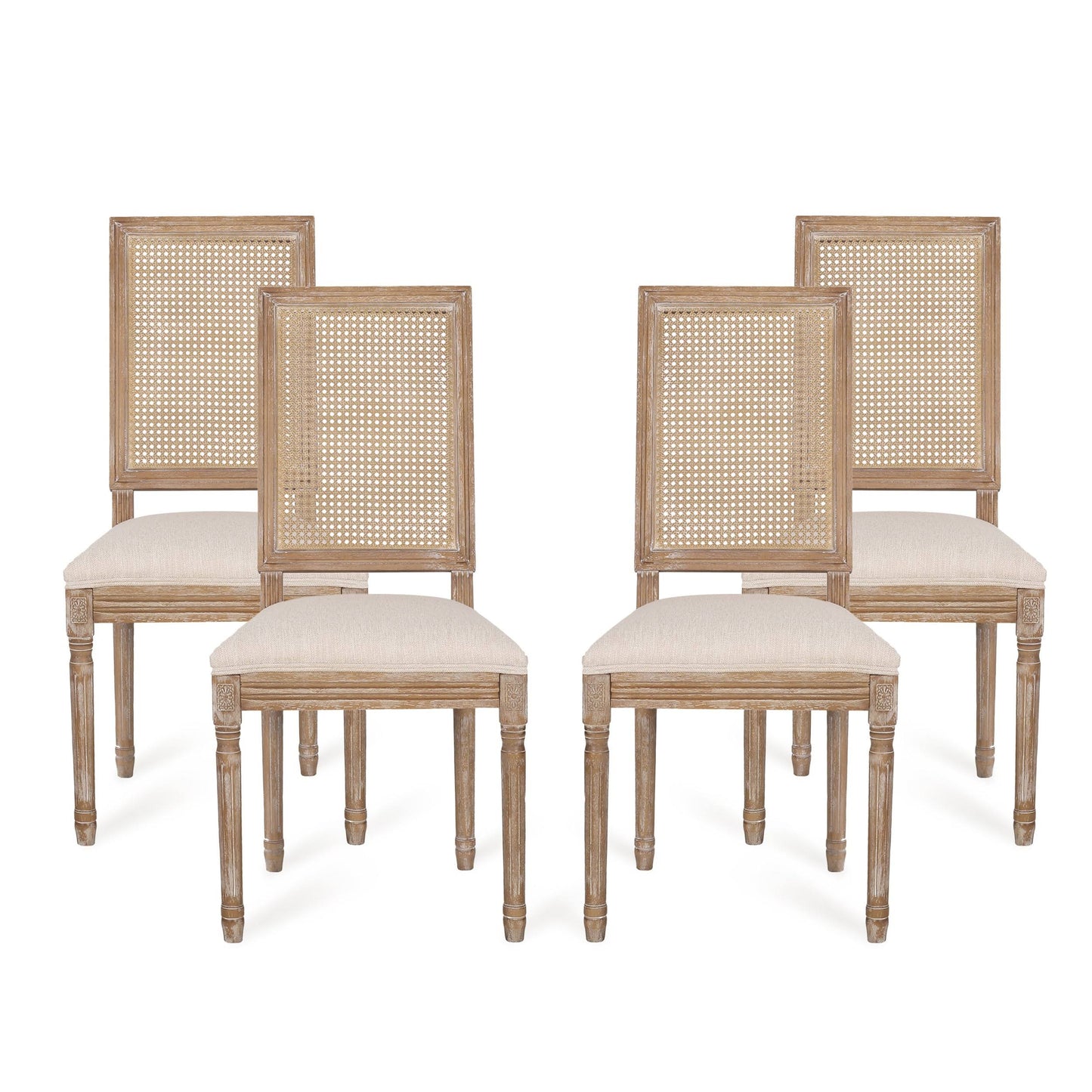 House Beckstrom Wood And Cane Upholstered Dining Chair, Set Of 4, Beige And Natural
