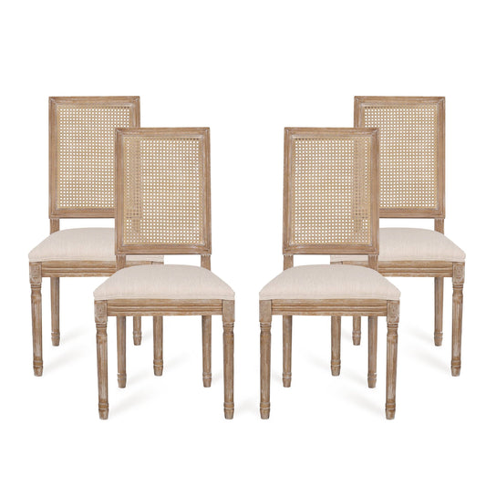 House Beckstrom Wood And Cane Upholstered Dining Chair, Set Of 4, Beige And Natural