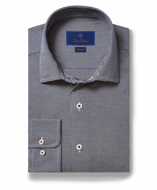 Houndstooth Knit Dress Shirt In Navy At Nordstrom, Size 16.5