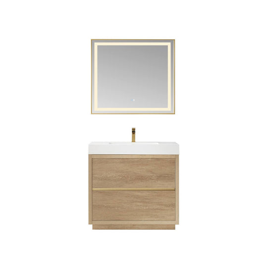 Huesca 36" Single Sink Bathroom Vanity Natural Oak Wood White Top No Mirror