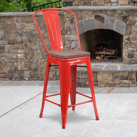 High Back Distressed Copper Metal Indoor-Outdoor Barstool