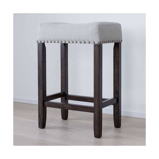 Hylie Nailhead Wood Pub-Height Kitchen Counter Bar Stool 24", Gray/Dark Brown
