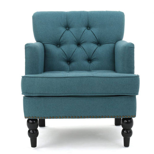 House Malone Tufted Dark Teal Fabric Club Chair With Stud Accents