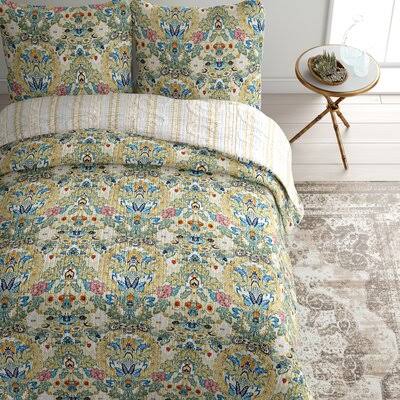 Hill Beige/Blue/Orange 100% Cotton Reversible 3 Piece Quilt Set Mattress Size: King Quilt + 2 King Shams