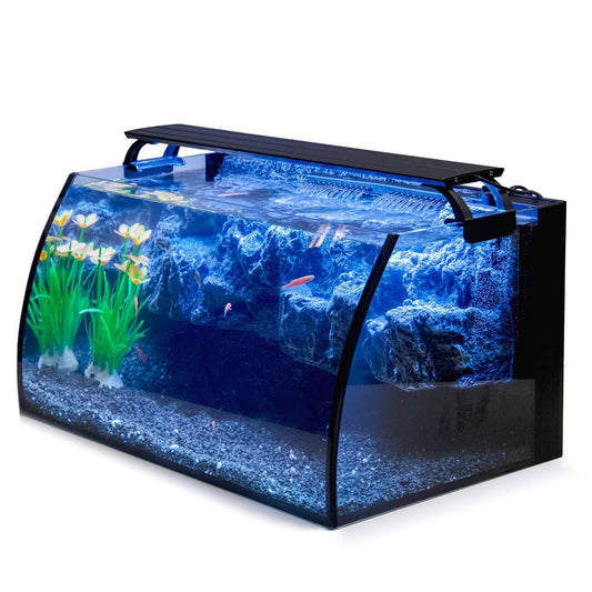 Horizon 8 Gallon Led Glass Aquarium Kit For Starters With 7w Power Filter Pump, 18w Colored Led Light, Wide View Curved Shape Fish Tank With Un