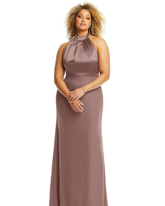 High-Neck Open-Back Maxi Dress With Scarf Tie - Blue