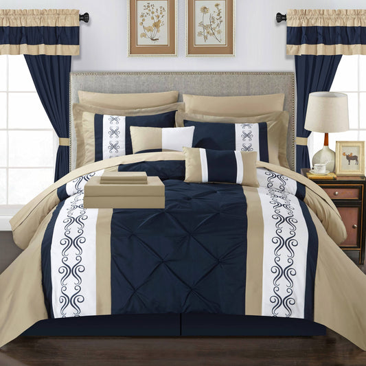 Icaria 20 Piece Queen Bed In A Bag Comforter Set - Navy
