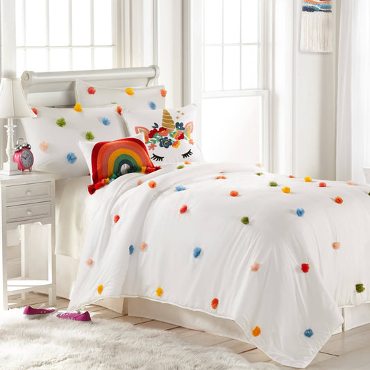 Home Rainbow Pom Comforter Set And Shams Twin