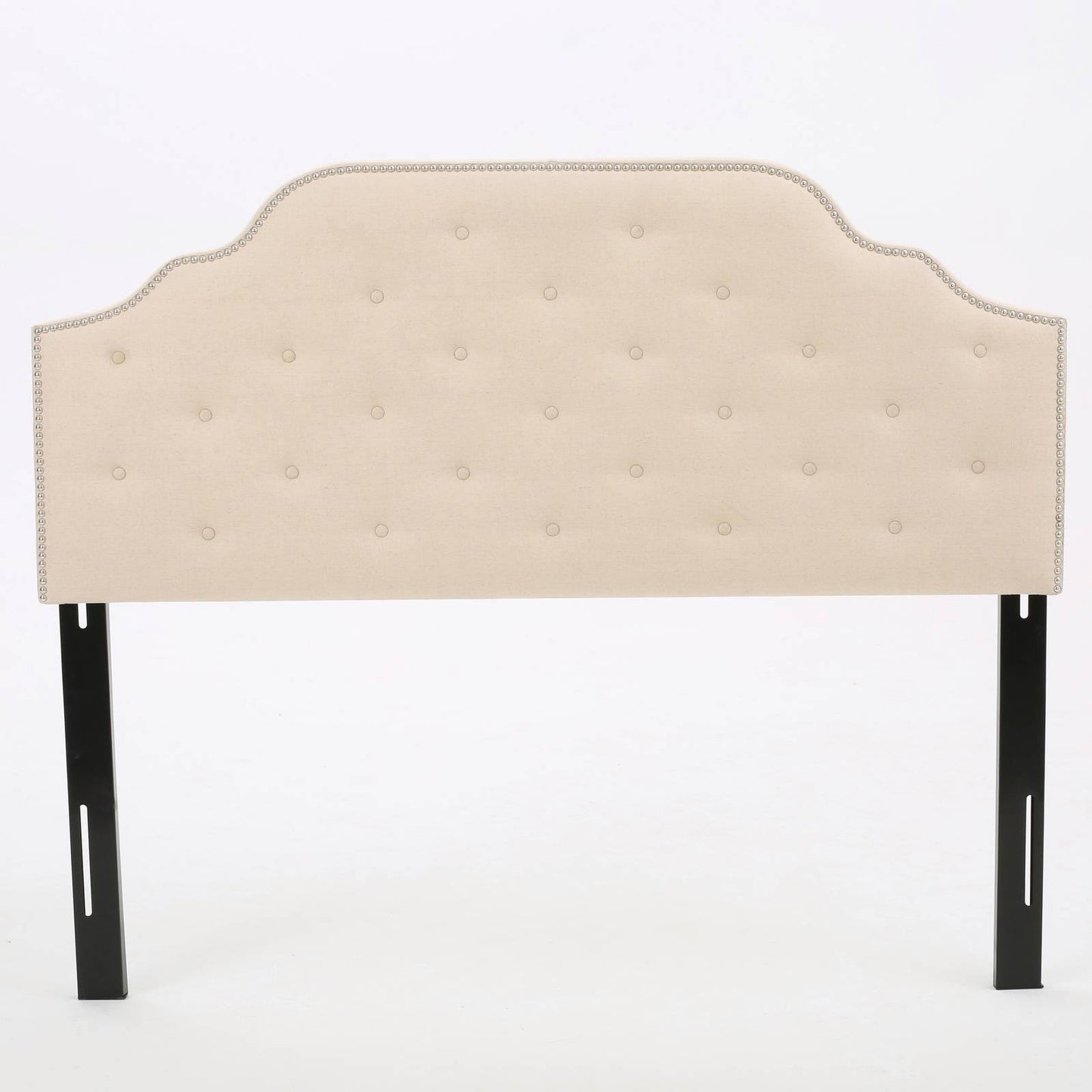 House Aryanna Studded Edge Fabric Queen/Full Headboard, Ivory