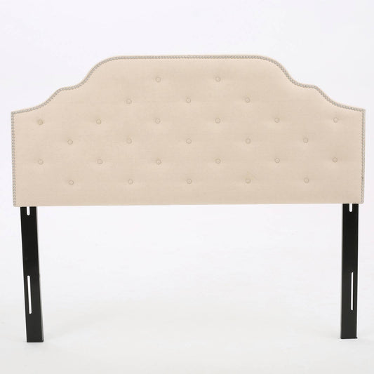 House Aryanna Studded Edge Fabric Queen/Full Headboard, Ivory