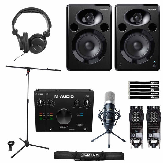 Home Studio Recording Bundle Air192x4 Interface 5" Studio Monitor Speakers & Mic