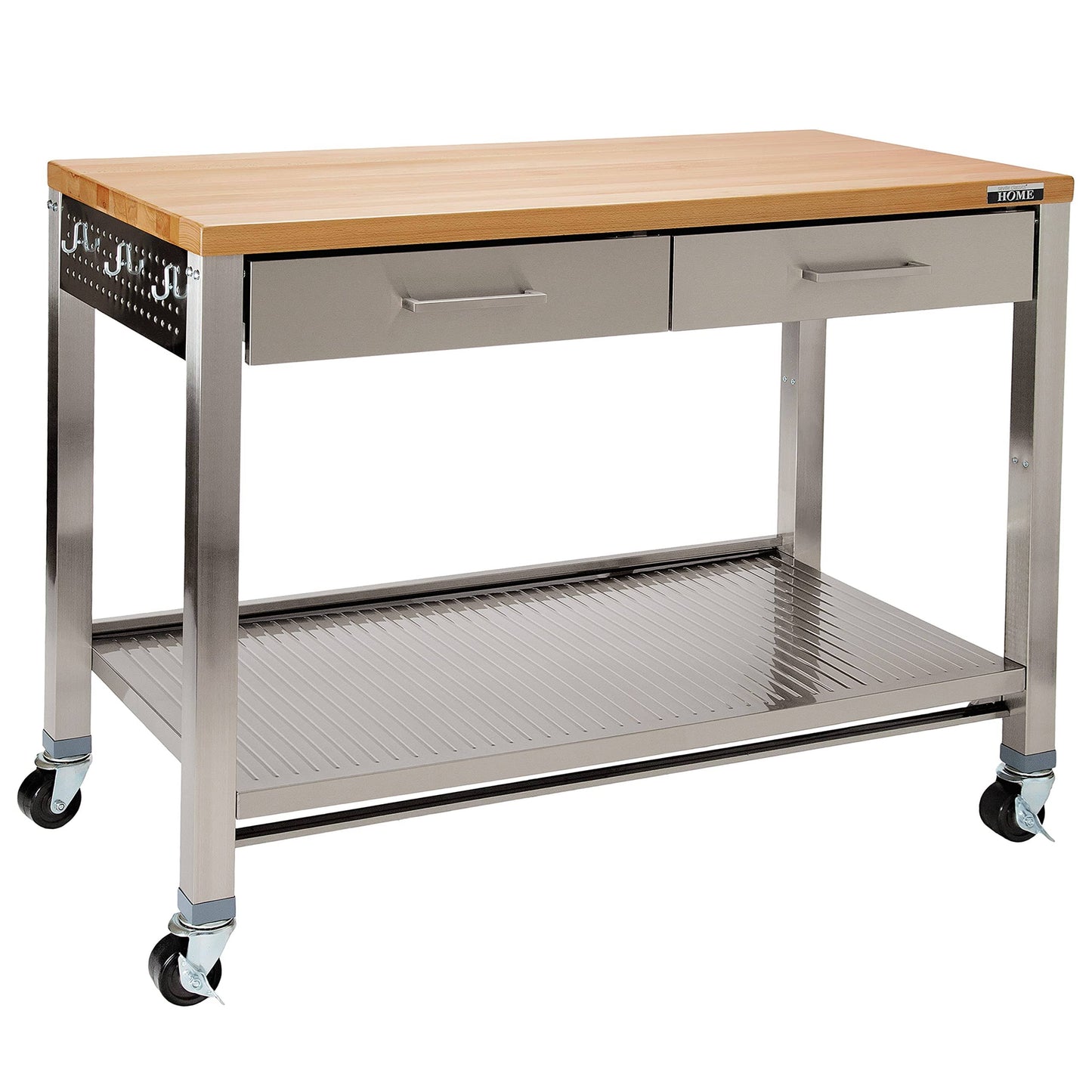 Home Stainless Steel Workcenter Professional Kitchen Island Table Shelf, For Food Prep, Storage, Restaurant, Warehouse, 2-Drawer, Peg
