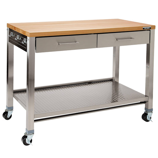 Home Stainless Steel Workcenter Professional Kitchen Island Table Shelf, For Food Prep, Storage, Restaurant, Warehouse, 2-Drawer, Peg