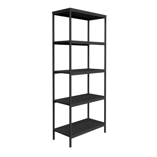 Home 5-Tier Bookshelf - Open Industrial Style Etagere Wooden Shelving Unit - Rustic Decoration For Storage And Display (Gray Woodgrain)