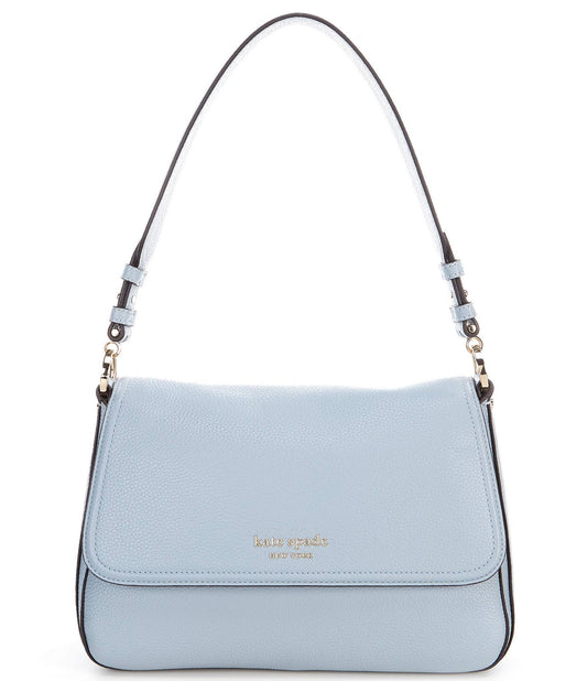 Hudson Pebbled Leather Medium Convertible Flap Shoulder Bag, Womens, Earthenware