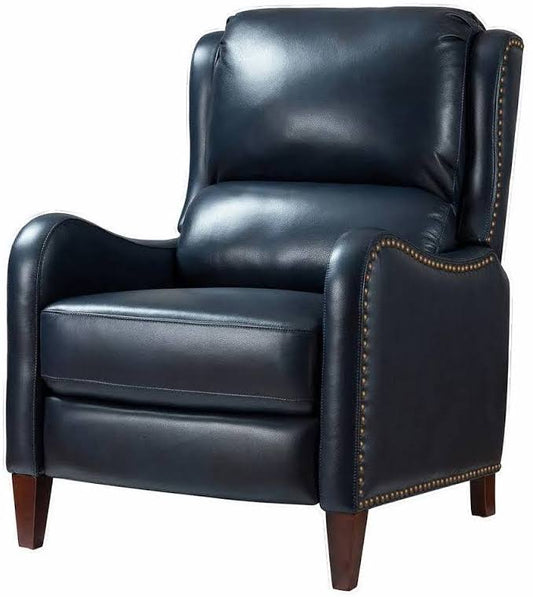 Hyde Navy Nailhead Genuine Cigar Leather Recliner, Blue