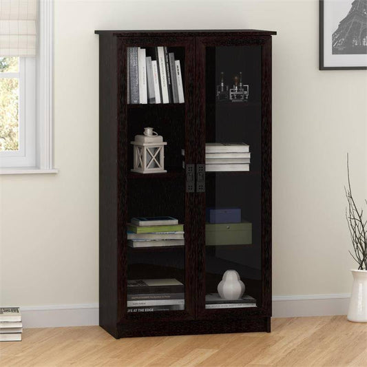 Home Quinton Point 4-Shelf Bookcase With Glass Doors, Black