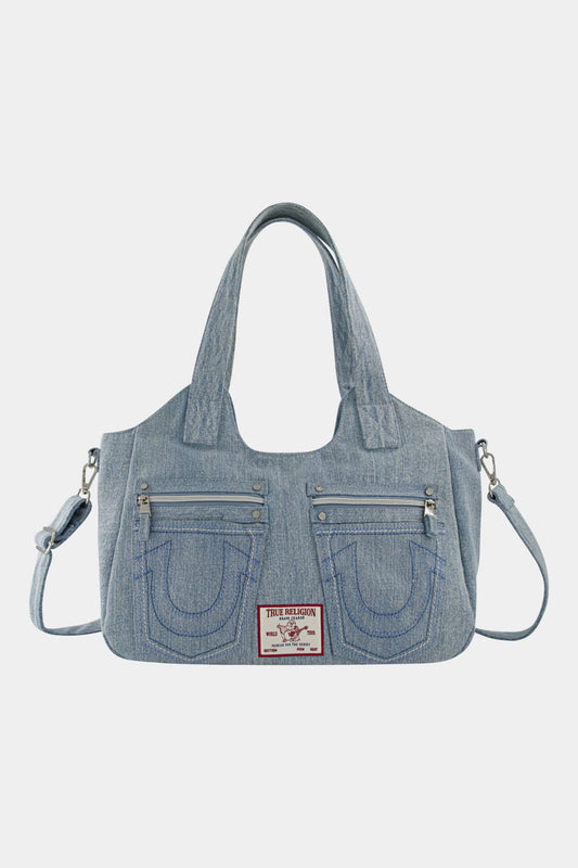 Horseshoe Stitch Denim Satchel - Blue - One Size