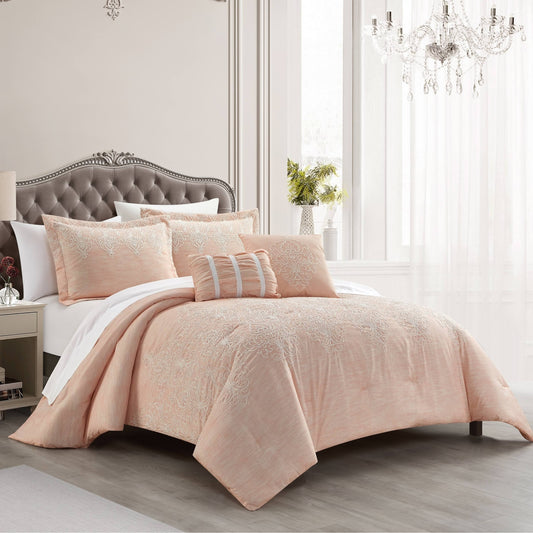 Hubli 5 Piece Comforter Set, Queen - Blush