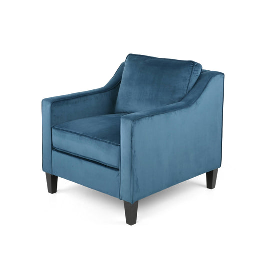 House Milo Velvet Club Chair, Blue, Dark Brown