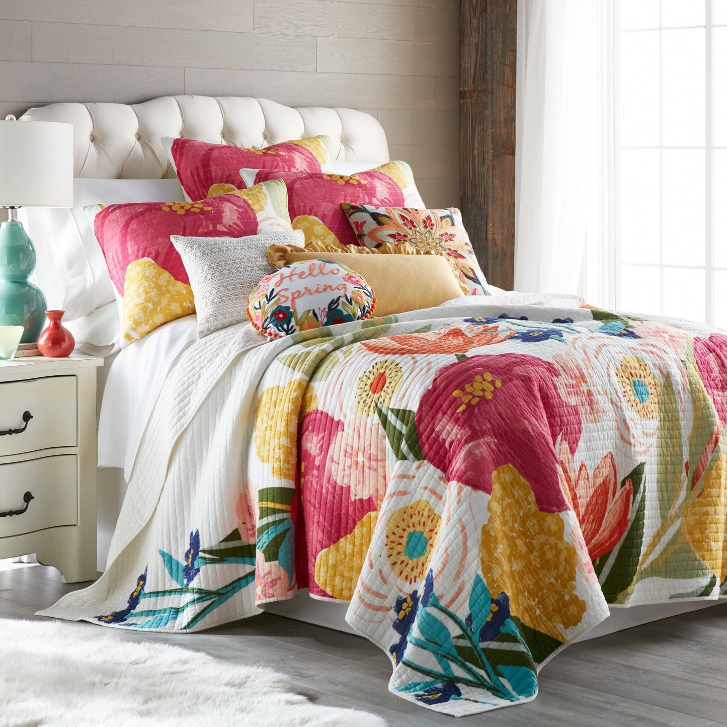 Home Grandiflora Quilt Set And Shams, Multicolor, King