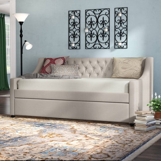 Home Jabari Upholstered Daybed With Trundle, Beige
