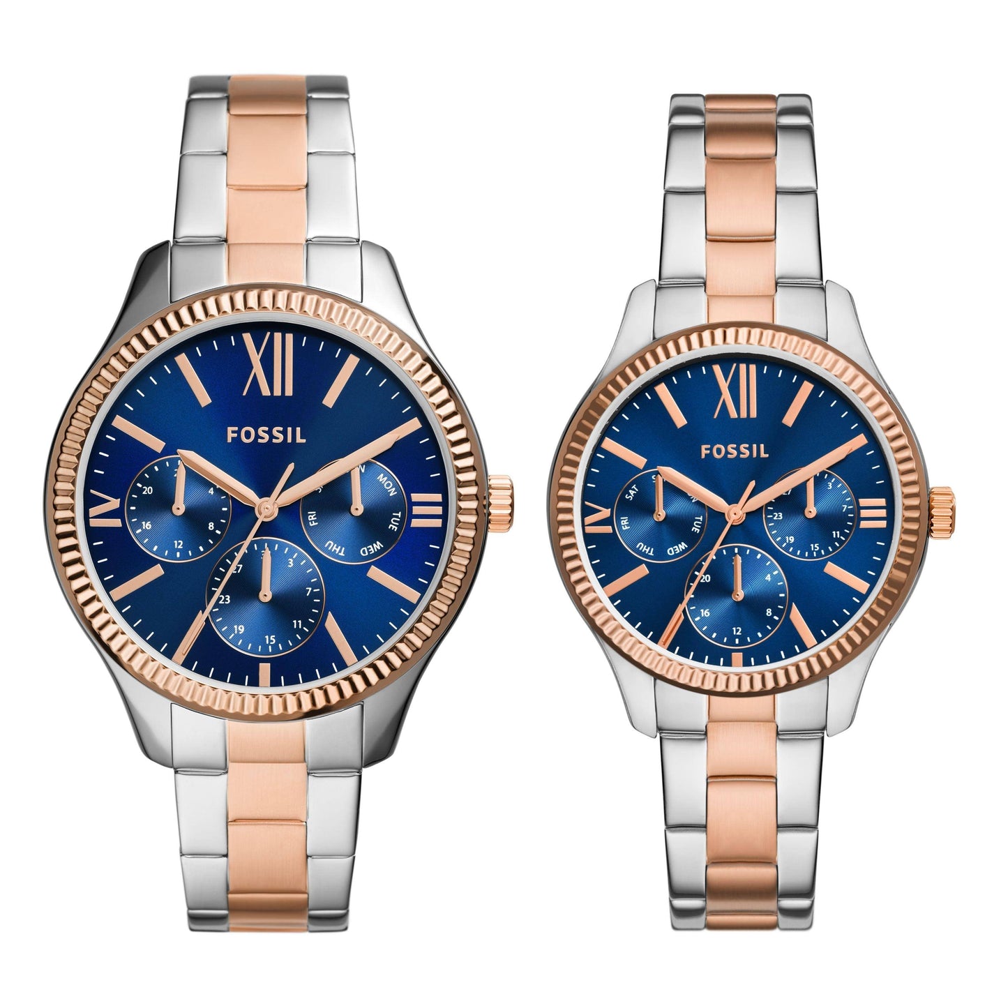 His And Hers Multifunction Two-Tone Stainless Steel Watch Set - Rose Gold / Silver