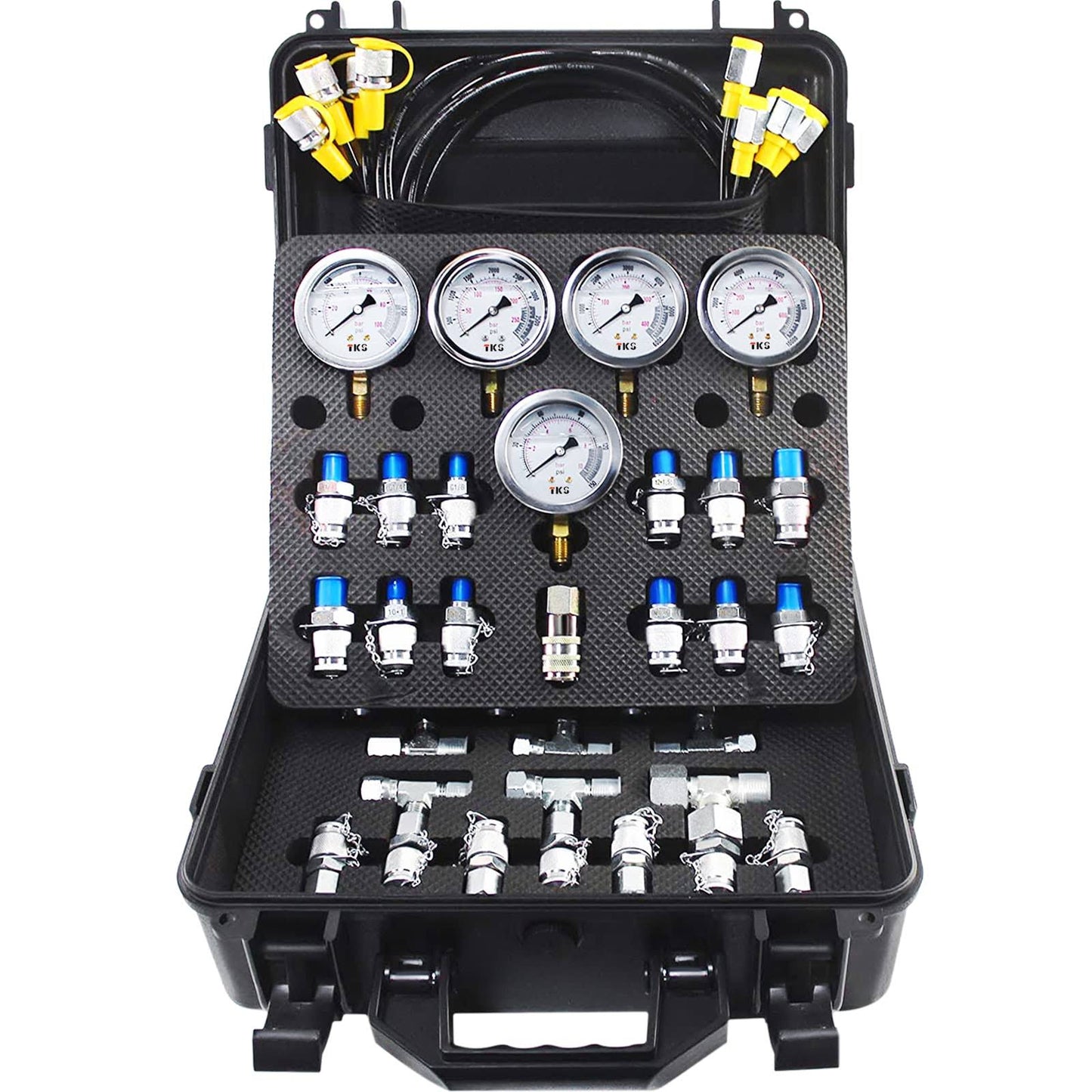 Hydraulic Pressure Test Kit 10/100/250/400/600bar 5 Gauges 13 Test Couplings 14 Tee Connectors 5 Test Hoses Hydraulic Gauge Kit W/ Sturdy