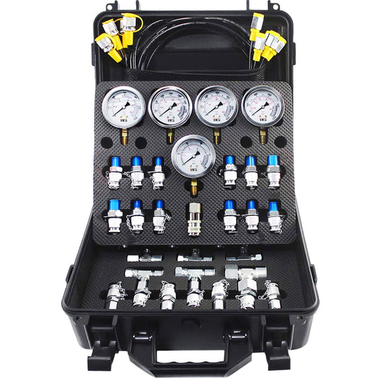 Hydraulic Pressure Test Kit 10/100/250/400/600bar 5 Gauges 13 Test Couplings 14 Tee Connectors 5 Test Hoses Hydraulic Gauge Kit W/ Sturdy