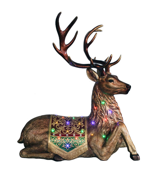 Hill Farm Indoor/Outdoor Oversized Christmas Decor With Long-Lasting Led Lights, 4-Ft. Tall Sitting Reindeer With Metallic Finish