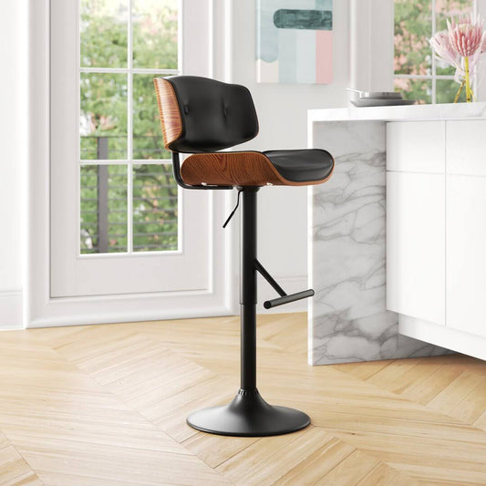 Home Cian Swivel Height Adjustable Bar Stool, Pu Upholstery - Black