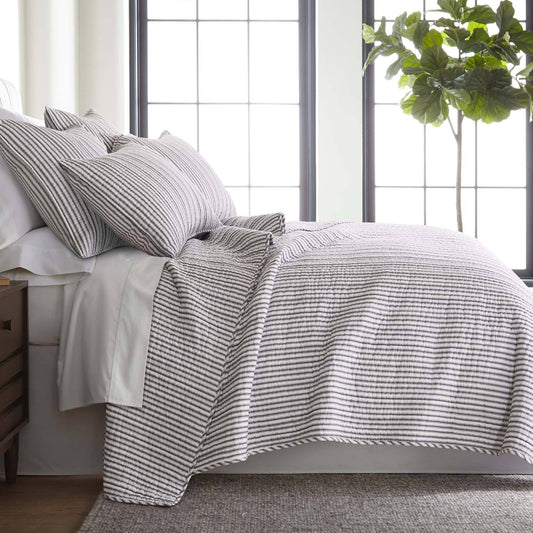 Home Tobago Stripe Taupe Twin Quilt Set, Cotton