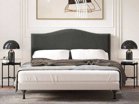 Home Kameli Nailhead-Trim Camelback Upholstered Headboard, Gray, Full/Queen