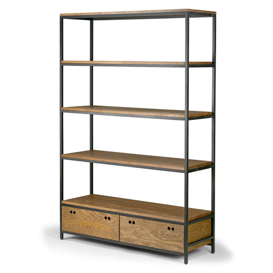 Home Alta Pine Wood Display Shelf Etagere Metal Frame Bookcase With Drawers - Brown
