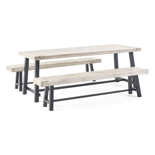 House Carlisle 3 Piece Wood Top Picnic Patio Dining Set In Gray