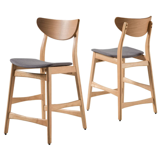 House Gavin 36.4 In. Light Beige/Walnut Finish Fabric Counter Chairs (Set Of 2)
