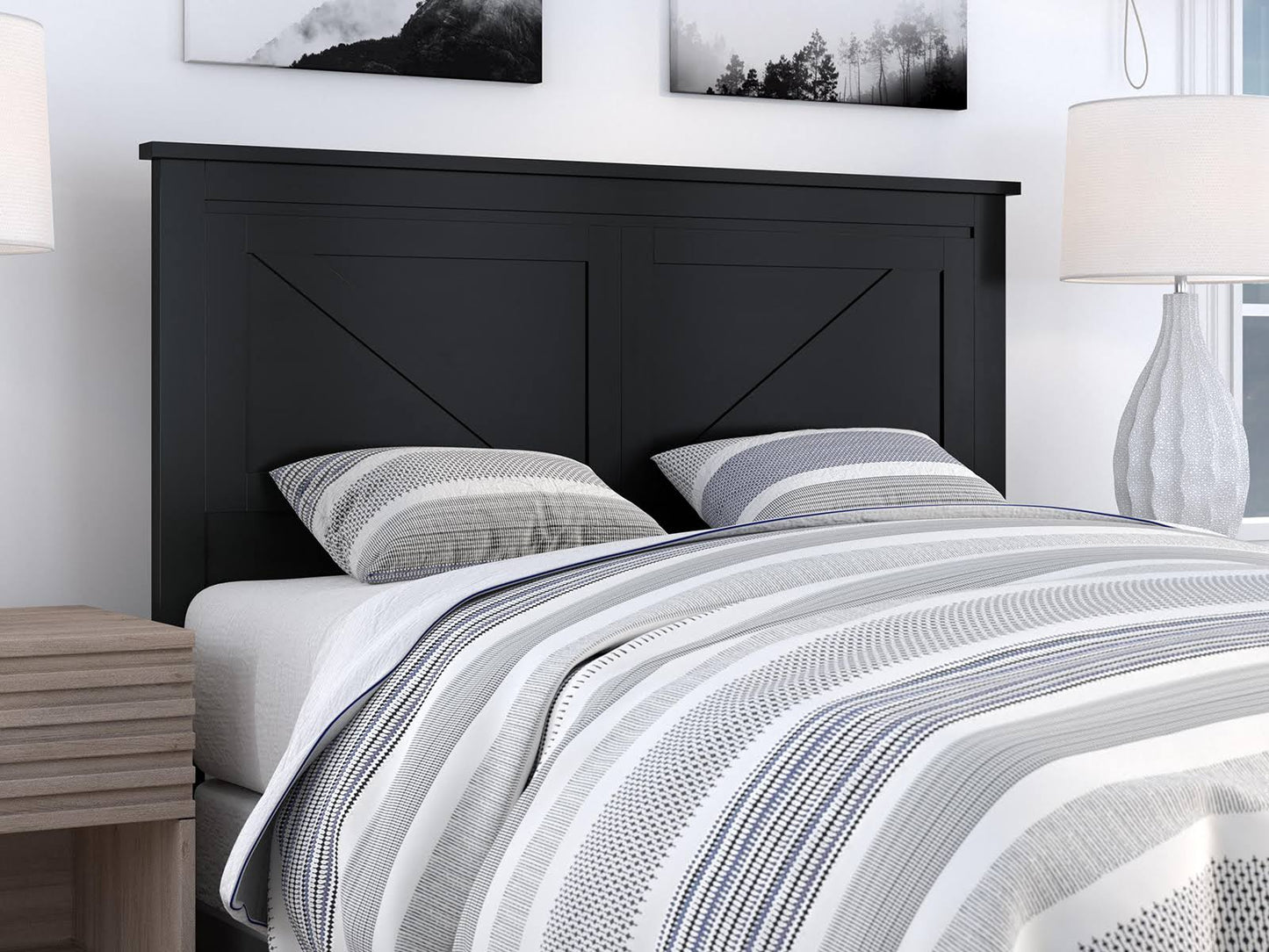 Home Farmhouse Style Wood Panel Headboard In Black - Full Size