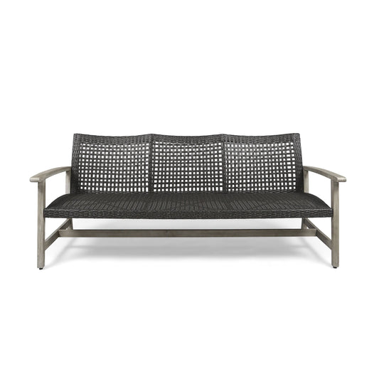 House Hampton Outdoor Wood And Wicker Sofa In Light Gray
